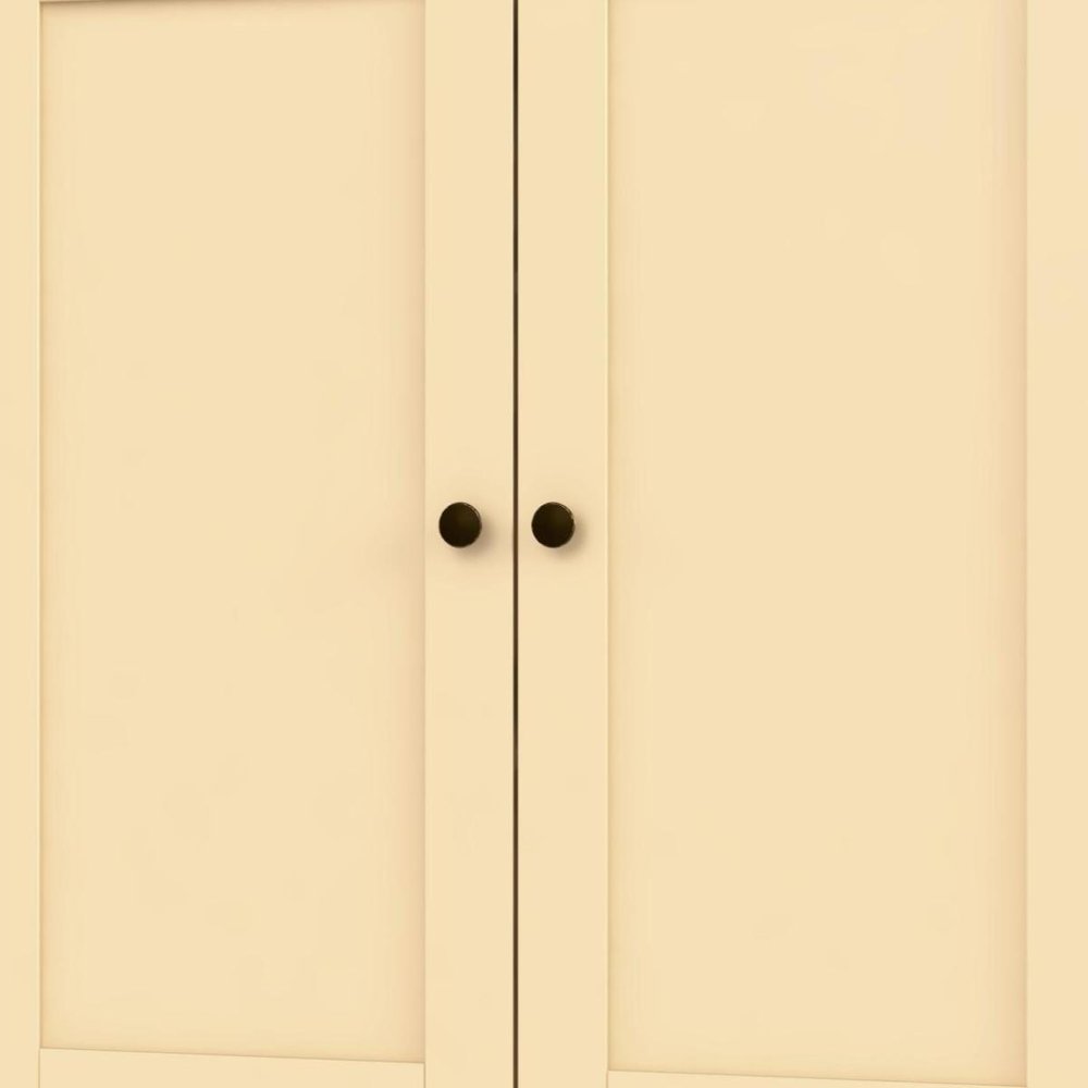 36" Yellow Solid Wood Adjustable Three Tier Library Bookcase with Two Doors