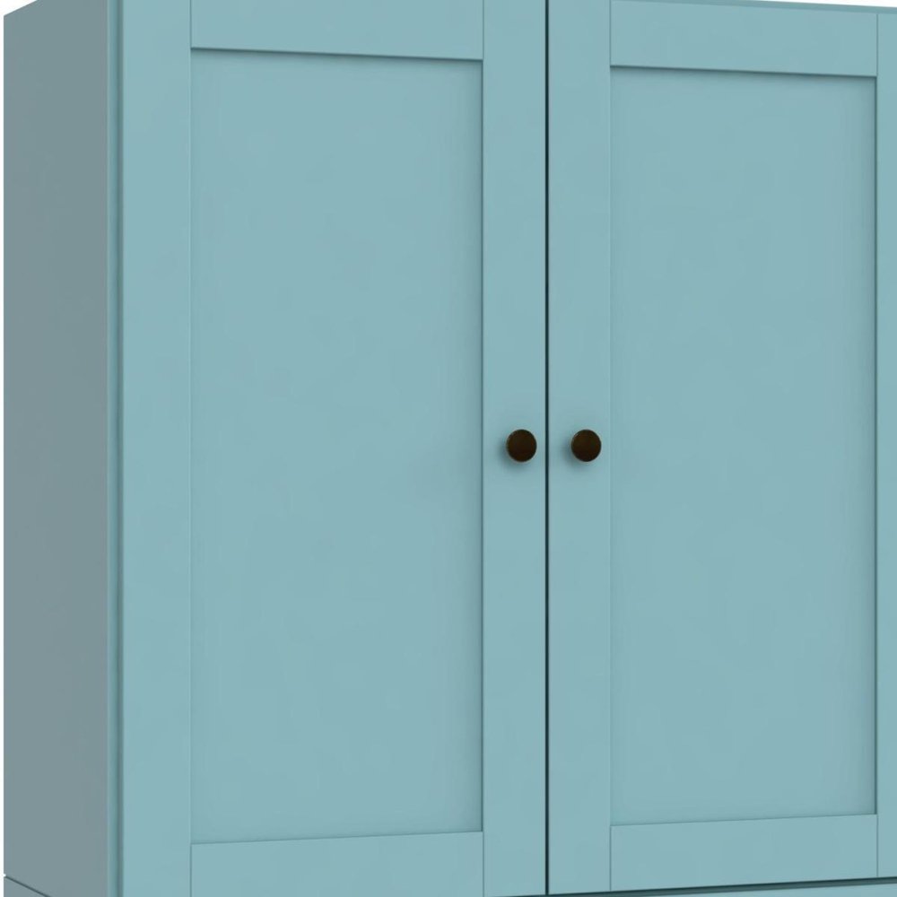 36" Aqua Solid Wood Adjustable Three Tier Library Bookcase with Two Doors — view 7