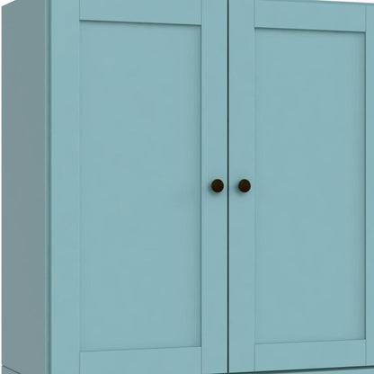 36" Aqua Solid Wood Adjustable Three Tier Library Bookcase with Two Doors