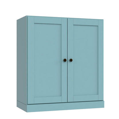36" Aqua Solid Wood Adjustable Three Tier Library Bookcase with Two Doors HomeRoots