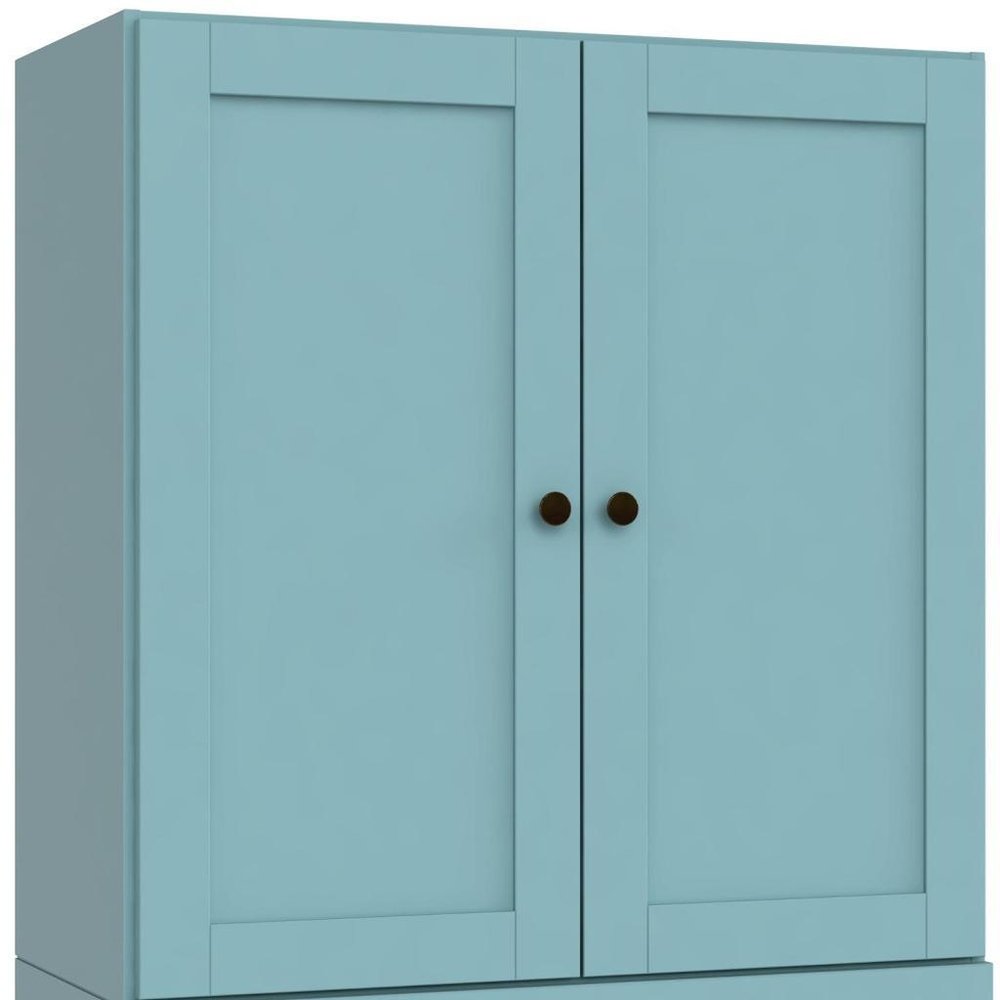 36" Aqua Solid Wood Adjustable Three Tier Library Bookcase with Two Doors HomeRoots