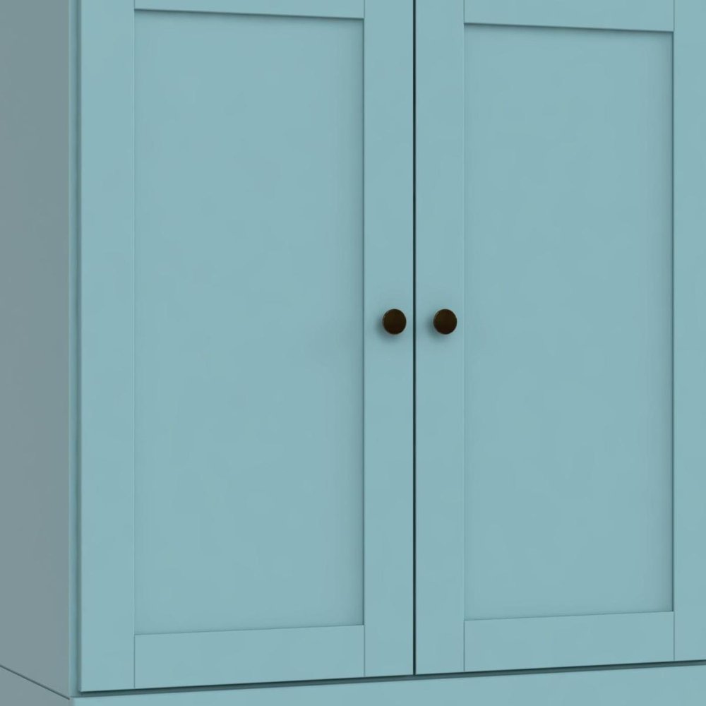 36" Aqua Solid Wood Adjustable Three Tier Library Bookcase with Two Doors