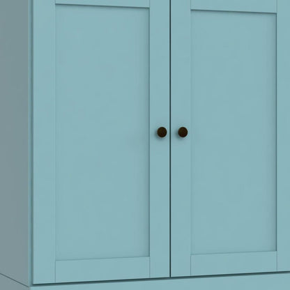 36" Aqua Solid Wood Adjustable Three Tier Library Bookcase with Two Doors