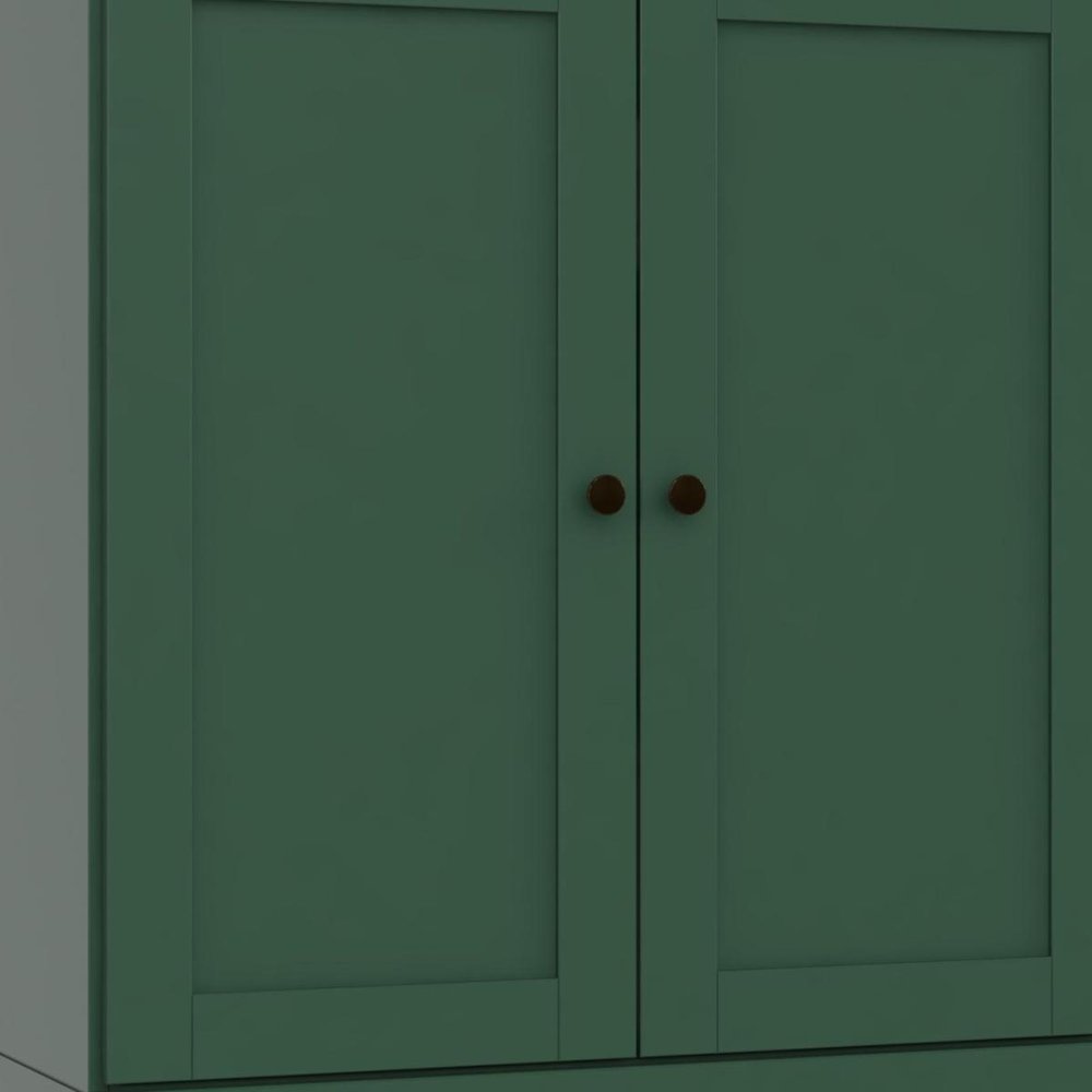 36" Green Solid Wood Adjustable Three Tier Library Bookcase with Two Doors — view 7