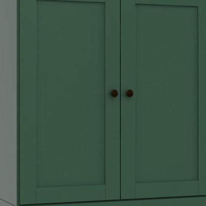36" Green Solid Wood Adjustable Three Tier Library Bookcase with Two Doors