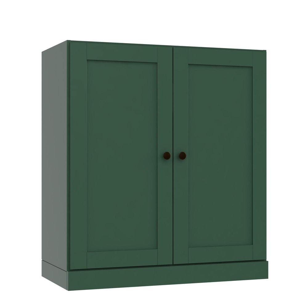 36" Green Solid Wood Adjustable Three Tier Library Bookcase with Two Doors — view 1