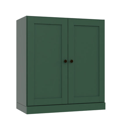 36" Green Solid Wood Adjustable Three Tier Library Bookcase with Two Doors