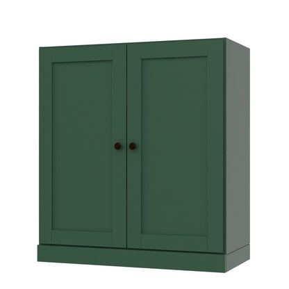 36" Green Solid Wood Adjustable Three Tier Library Bookcase with Two Doors