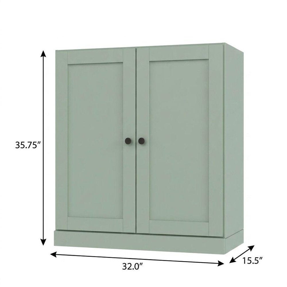36" Sage Solid Wood Adjustable Three Tier Library Bookcase with Two Doors HomeRoots