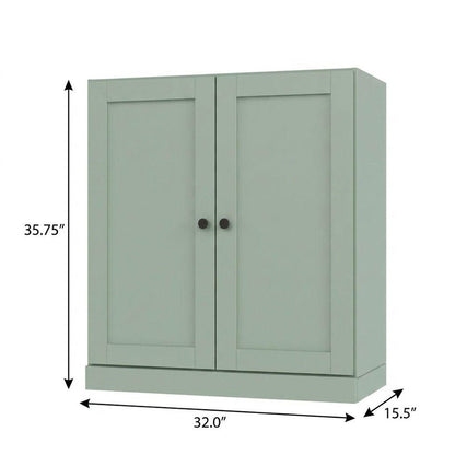 36" Sage Solid Wood Adjustable Three Tier Library Bookcase with Two Doors HomeRoots