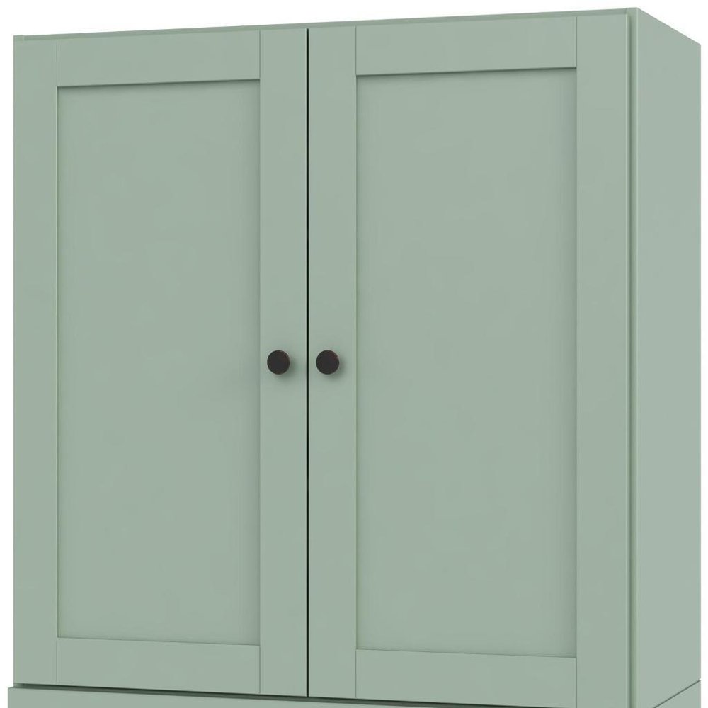 36" Sage Solid Wood Adjustable Three Tier Library Bookcase with Two Doors — view 2