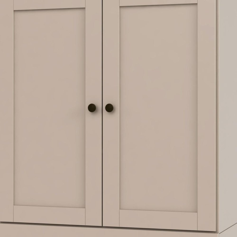 36" Beige Solid Wood Adjustable Three Tier Library Bookcase with Two Doors — view 7