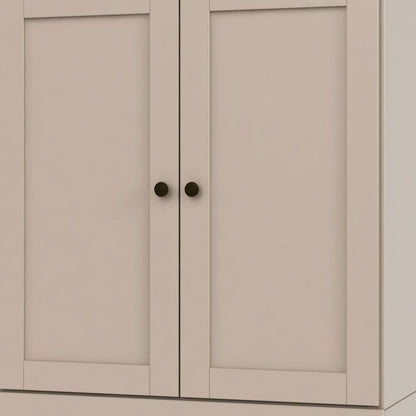 36" Beige Solid Wood Adjustable Three Tier Library Bookcase with Two Doors