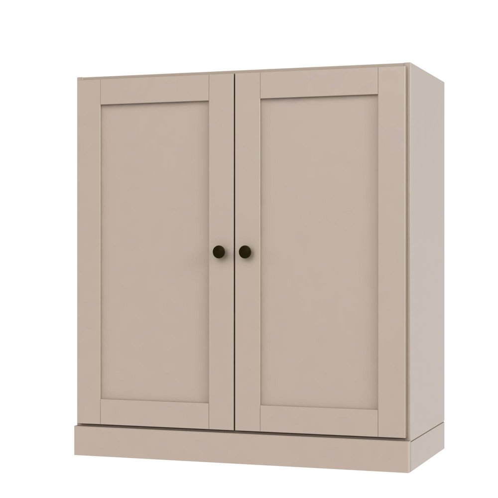 36" Beige Solid Wood Adjustable Three Tier Library Bookcase with Two Doors — view 1