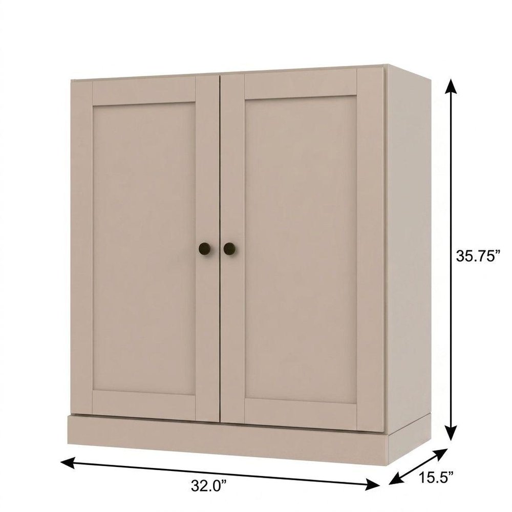 36" Beige Solid Wood Adjustable Three Tier Library Bookcase with Two Doors — view 4