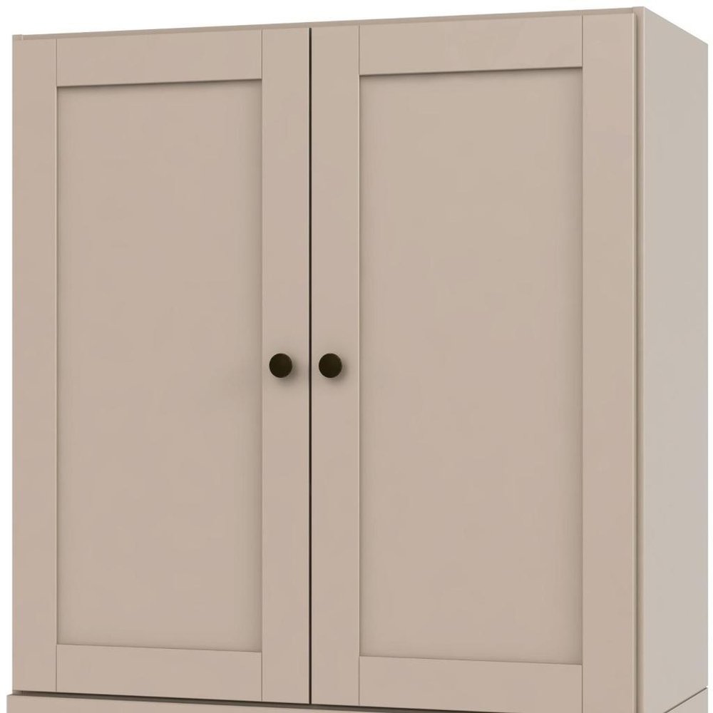 36" Beige Solid Wood Adjustable Three Tier Library Bookcase with Two Doors HomeRoots