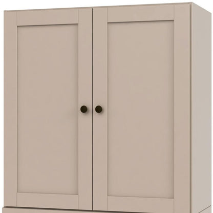 36" Beige Solid Wood Adjustable Three Tier Library Bookcase with Two Doors