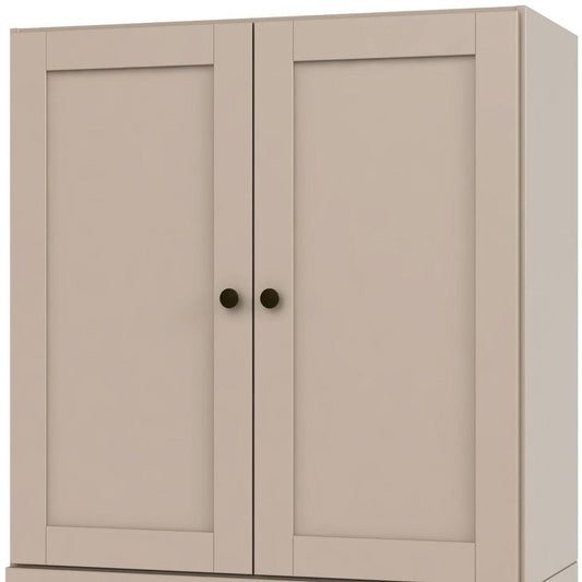 36" Beige Solid Wood Adjustable Three Tier Library Bookcase with Two Doors