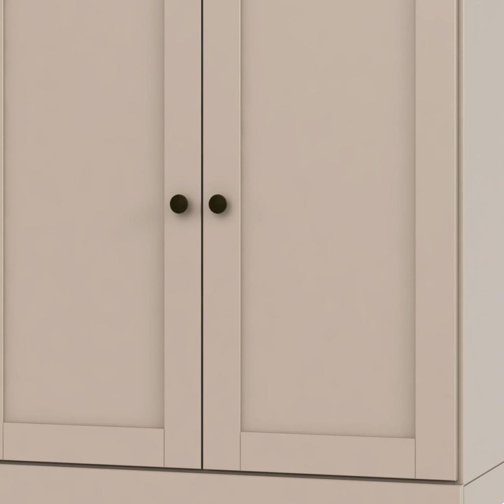 36" Beige Solid Wood Adjustable Three Tier Library Bookcase with Two Doors — view 6