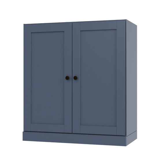 36" French Blue Solid Wood Adjustable Three Tier Library Bookcase with Two Doors