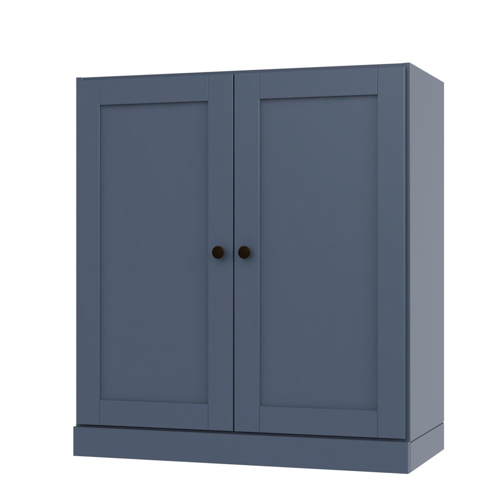 36" French Blue Solid Wood Adjustable Three Tier Library Bookcase with Two Doors HomeRoots