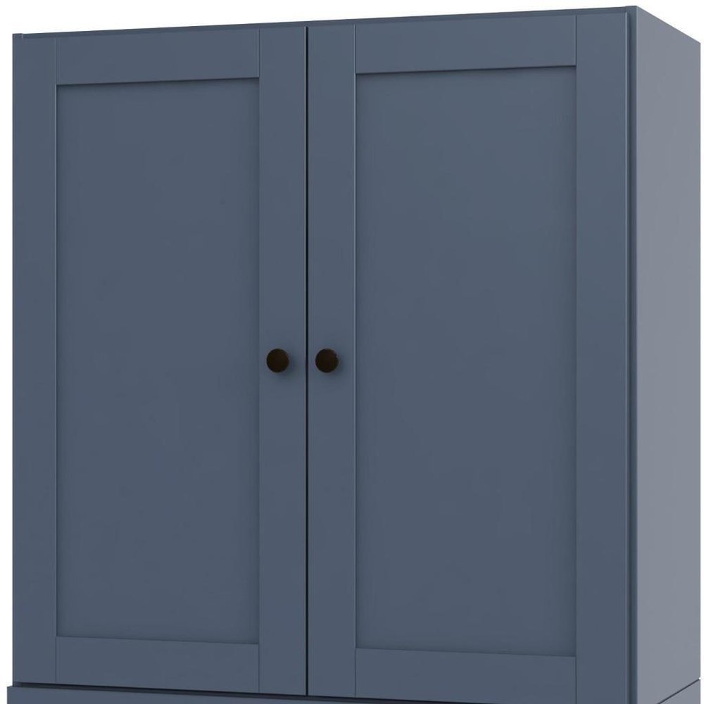 36" French Blue Solid Wood Adjustable Three Tier Library Bookcase with Two Doors — view 2
