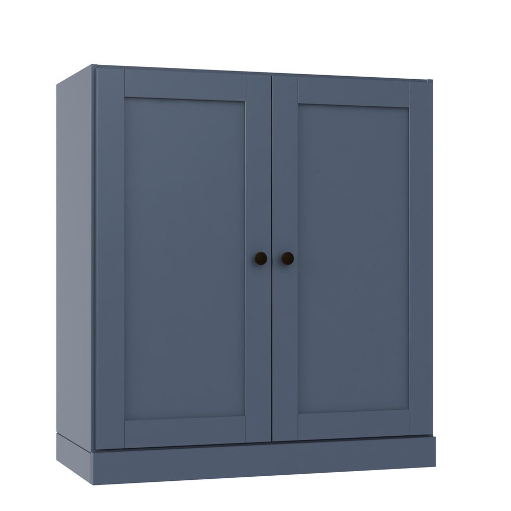 36" French Blue Solid Wood Adjustable Three Tier Library Bookcase with Two Doors — view 3