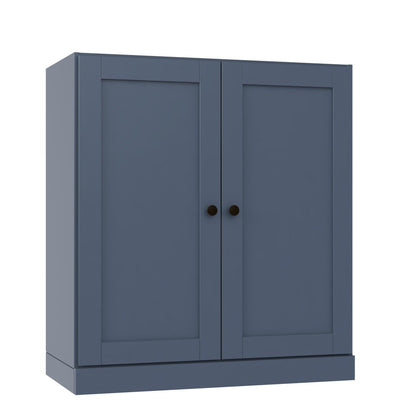 36" French Blue Solid Wood Adjustable Three Tier Library Bookcase with Two Doors HomeRoots