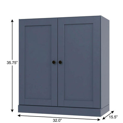 36" French Blue Solid Wood Adjustable Three Tier Library Bookcase with Two Doors HomeRoots