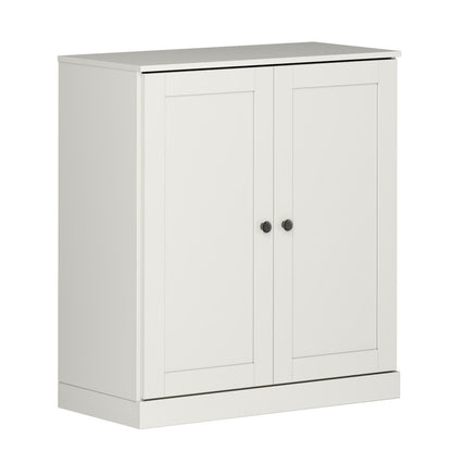 36" Off White Solid Wood Adjustable Three Tier Library Bookcase with Two Doors HomeRoots