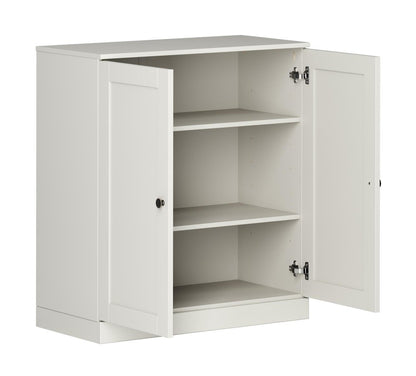 36" Off White Solid Wood Adjustable Three Tier Library Bookcase with Two Doors HomeRoots