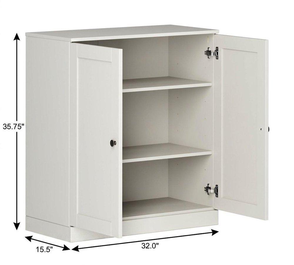 36" Off White Solid Wood Adjustable Three Tier Library Bookcase with Two Doors — view 4