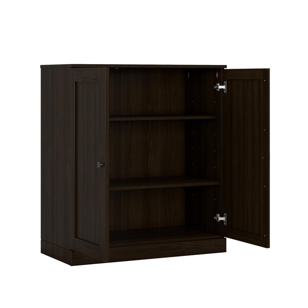 36" Espresso Solid Wood Adjustable Three Tier Library Bookcase with Two Doors — view 4