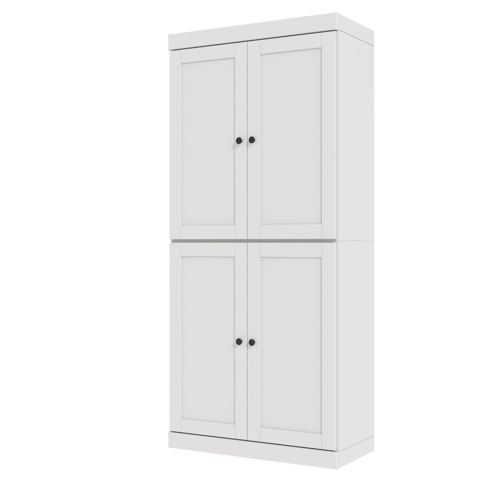 72" White Solid Wood Adjustable Six Tier Library Bookcase with Four Doors — view 6