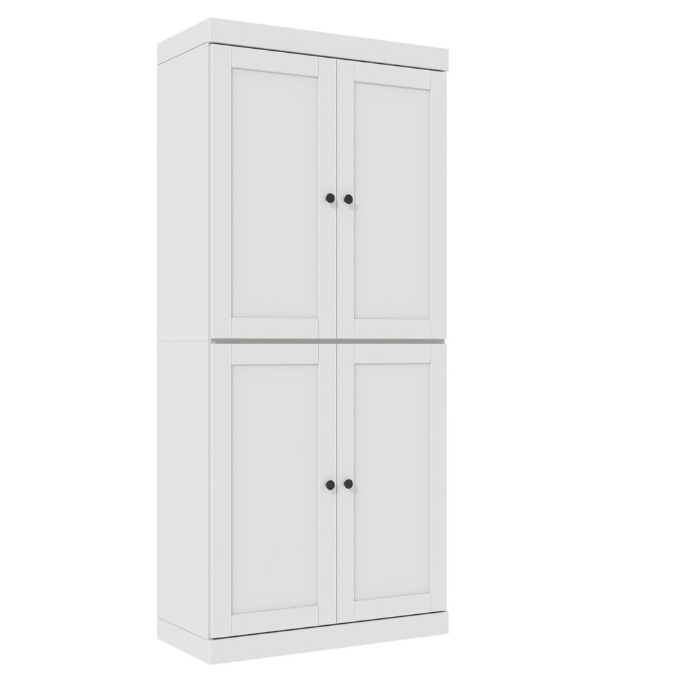 72" White Solid Wood Adjustable Six Tier Library Bookcase with Four Doors HomeRoots