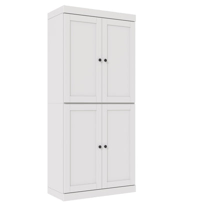 72" White Solid Wood Adjustable Six Tier Library Bookcase with Four Doors HomeRoots