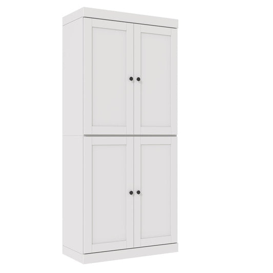 72" White Solid Wood Adjustable Six Tier Library Bookcase with Four Doors