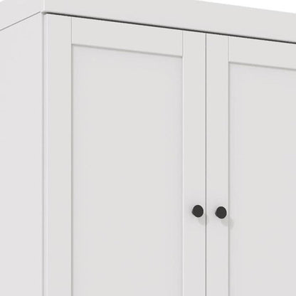 72" White Solid Wood Adjustable Six Tier Library Bookcase with Four Doors HomeRoots