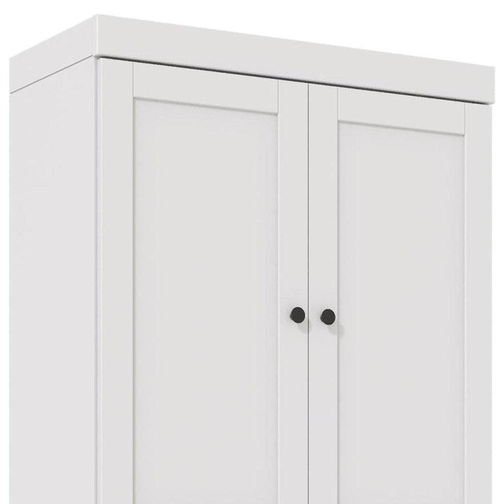 72" White Solid Wood Adjustable Six Tier Library Bookcase with Four Doors — view 3