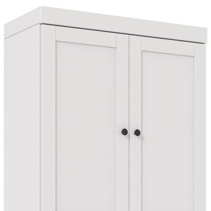 72" White Solid Wood Adjustable Six Tier Library Bookcase with Four Doors