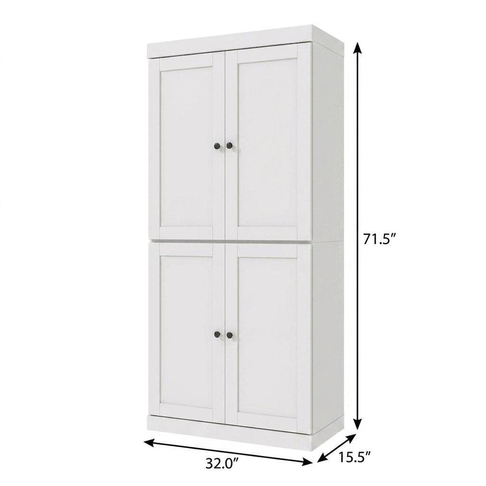 72" White Solid Wood Adjustable Six Tier Library Bookcase with Four Doors HomeRoots