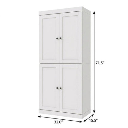 72" White Solid Wood Adjustable Six Tier Library Bookcase with Four Doors HomeRoots
