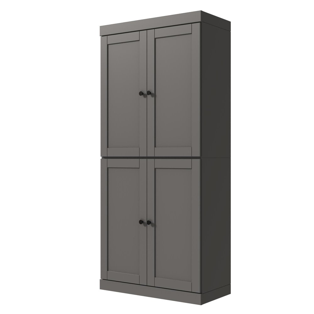 72" Gray Solid Wood Adjustable Six Tier Library Bookcase with Four Doors HomeRoots