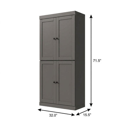 72" Gray Solid Wood Adjustable Six Tier Library Bookcase with Four Doors HomeRoots