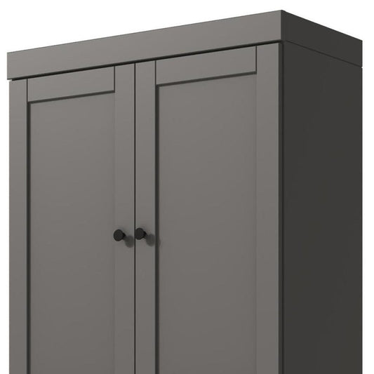72" Gray Solid Wood Adjustable Six Tier Library Bookcase with Four Doors