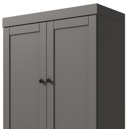 72" Gray Solid Wood Adjustable Six Tier Library Bookcase with Four Doors HomeRoots