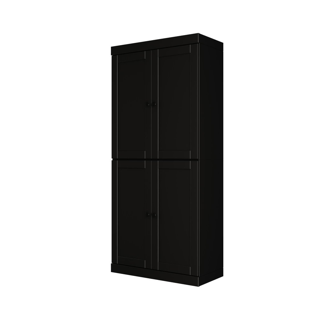 72" Black Solid Wood Adjustable Six Tier Library Bookcase with Four Doors — view 1