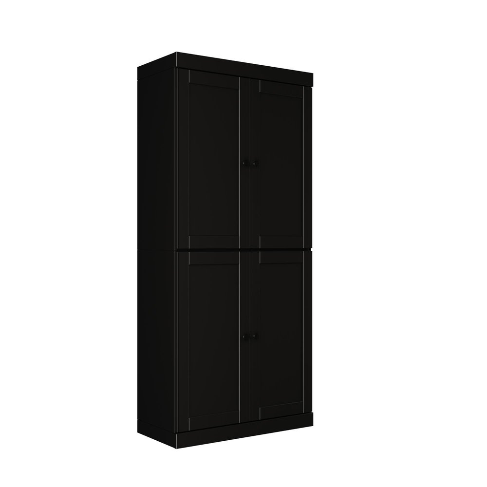 72" Black Solid Wood Adjustable Six Tier Library Bookcase with Four Doors HomeRoots
