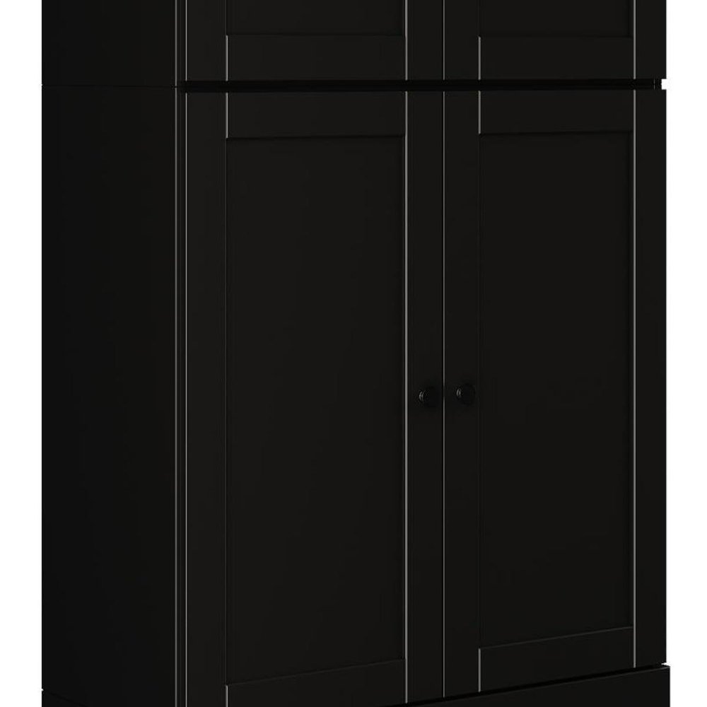 72" Black Solid Wood Adjustable Six Tier Library Bookcase with Four Doors — view 5
