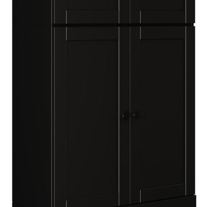 72" Black Solid Wood Adjustable Six Tier Library Bookcase with Four Doors